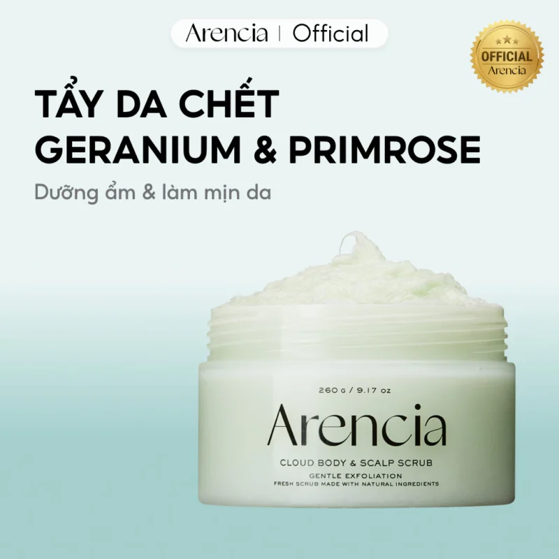 Tẩy Tế Bào Chết Cơ Thể Arencia Fresh Cloud Body & Scalp Scrub Geranium & Primrose 260g Làm Mịn Da