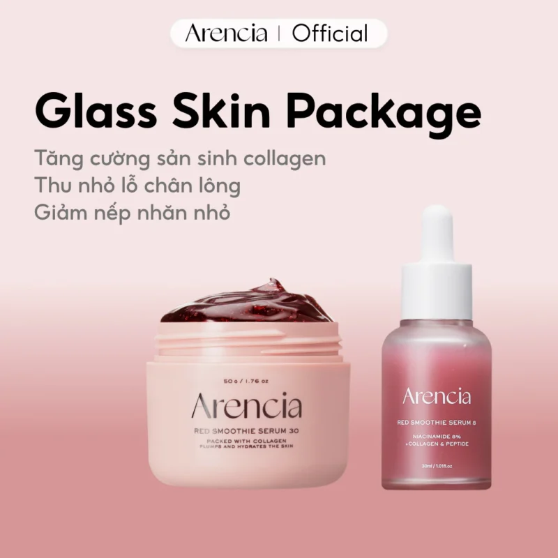 Bộ Chăm Sóc Da Arencia Red Smoothie Glass Skin Dưỡng Ẩm, Cho Da Căng Bóng