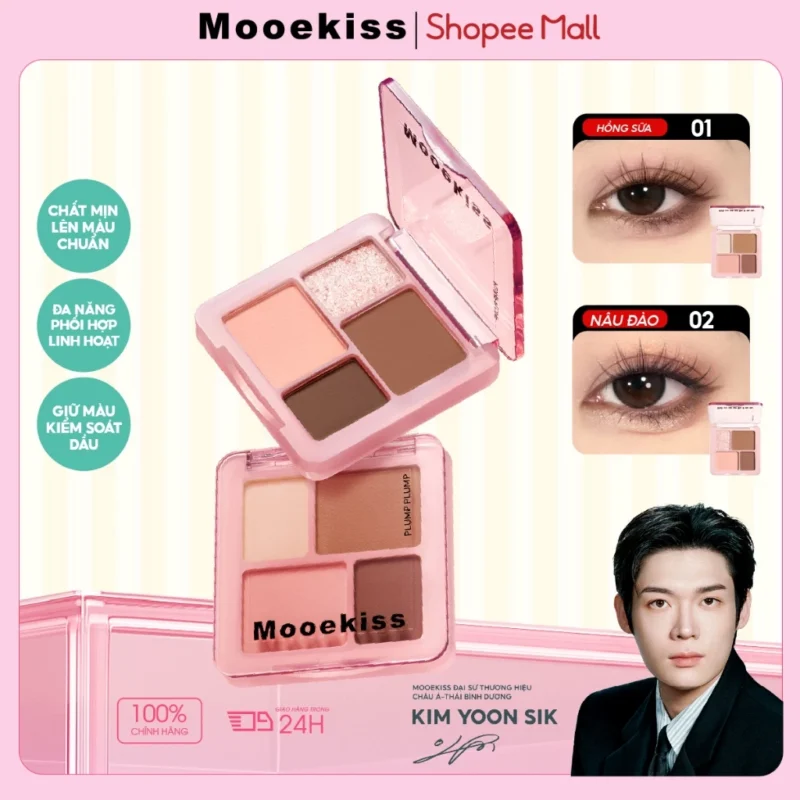 Bảng Phấn Mắt Mooekiss 4 Màu Lì & Nhũ