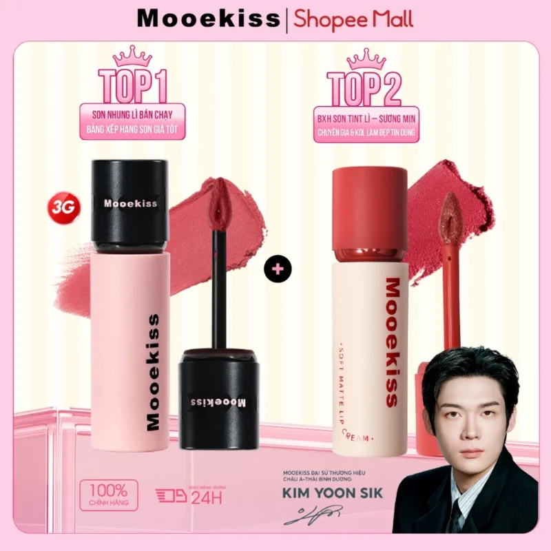 Bộ 2 Son Bùn Mooekiss Velvet Lip Mud 3g