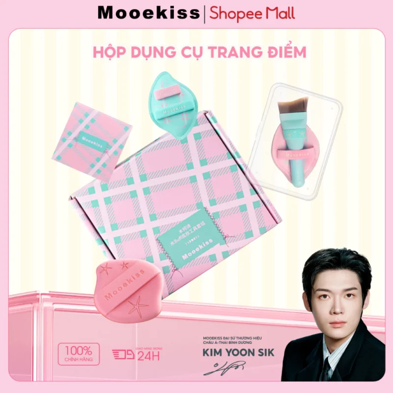 Bộ Dụng Cụ Trang Điểm Mooekiss Cọ + Bông Phấn