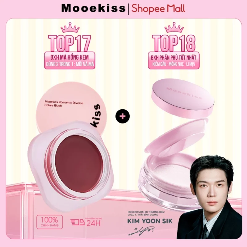 Bộ Trang Điểm Mooekiss Má Hồng Kem + Phấn Phủ