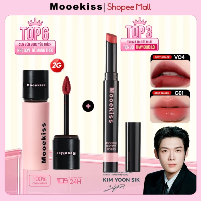 Bộ Son Mooekiss Lip Mud 2g + Water Lip Jelly Lip Glaze 2.2g