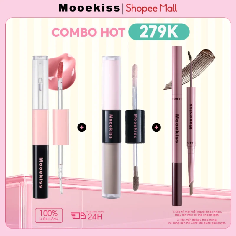 Bộ Trang Điểm Mooekiss Lip Glaze + Tạo Khối Dạng Lỏng + Tint Chân Mày