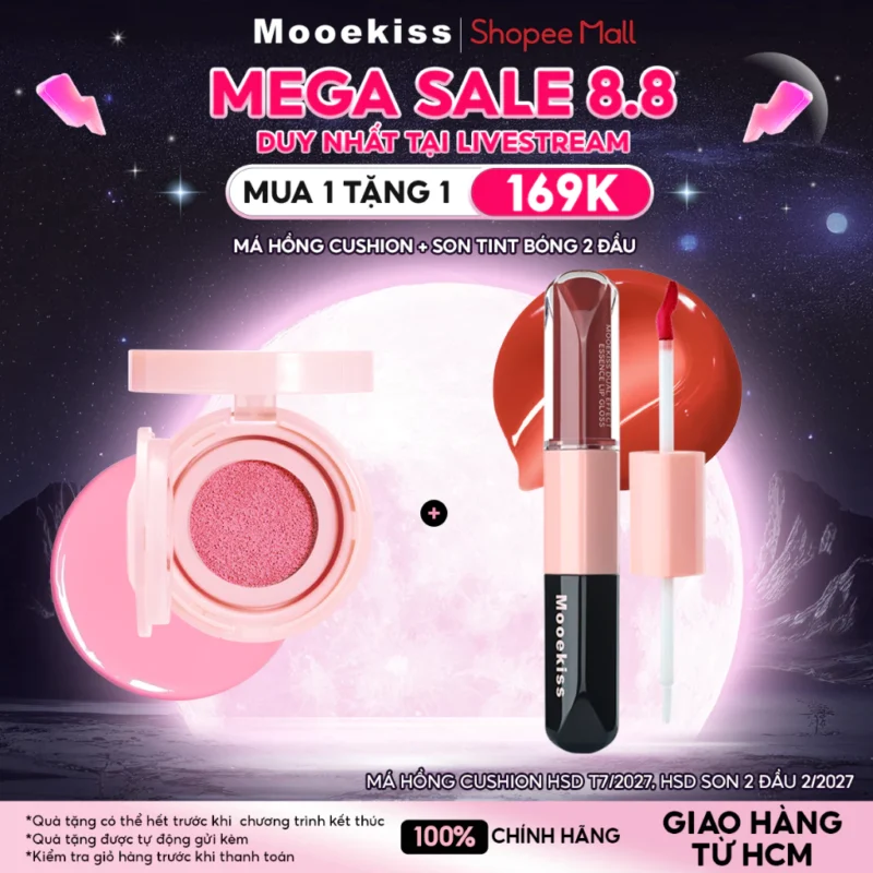 Bộ Trang Điểm Mooekiss Má Hồng Cushion + Son Hai Đầu