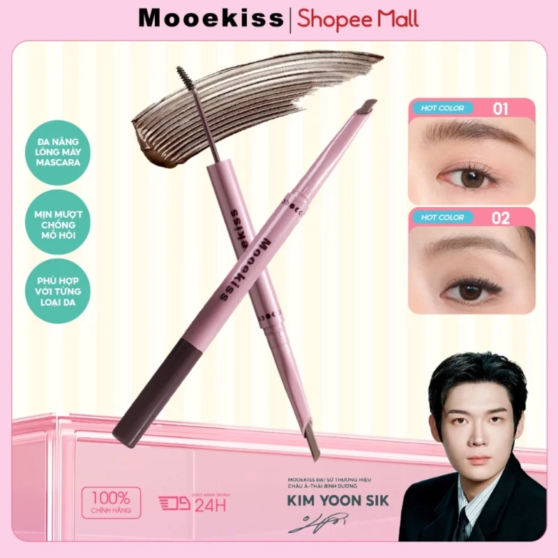 Chì Kẻ Mày & Tint Mooekiss 2 Đầu Chống Lem, Tạo Sợi Tự Nhiên