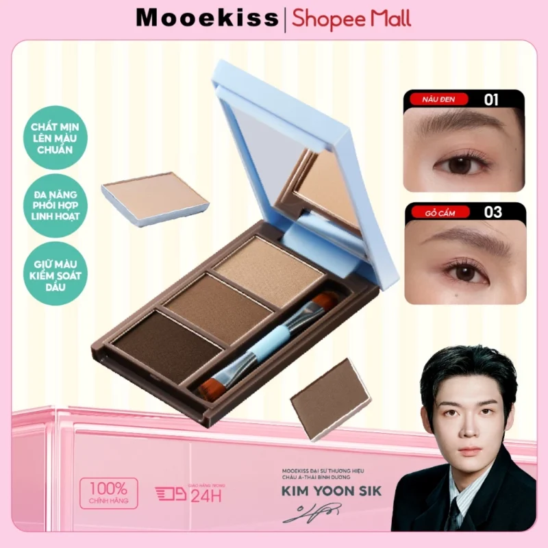 Phấn Kẻ Mày Mooekiss 3 Màu Chống Lem, Tạo Sợi Tự Nhiên